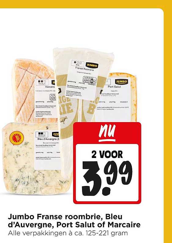 Jumbo Franse roombrie, Bleu d’Auvergne, Port Salut of Marcaire