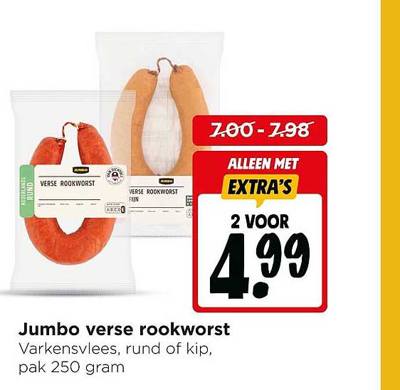 Jumbo verse rookworst EXTRA'S 2 VOOR 4.99