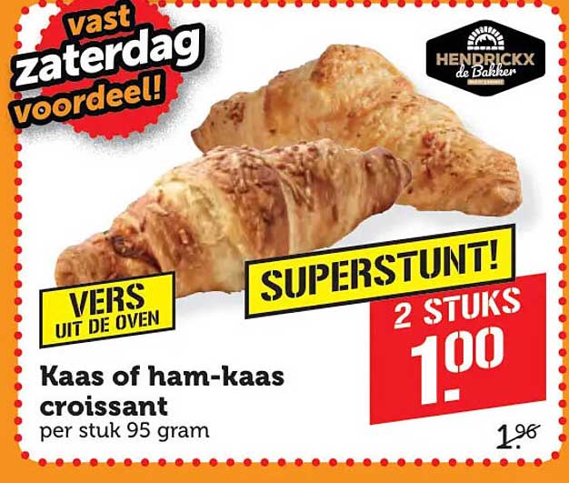 Kaas of ham-kaas croissant per stuk 95 gram SUPERSTUNT! 2 STUKS