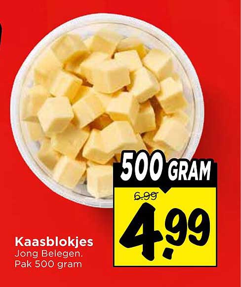 Kaasblokjes Jong Belegen. Pak 500 gram