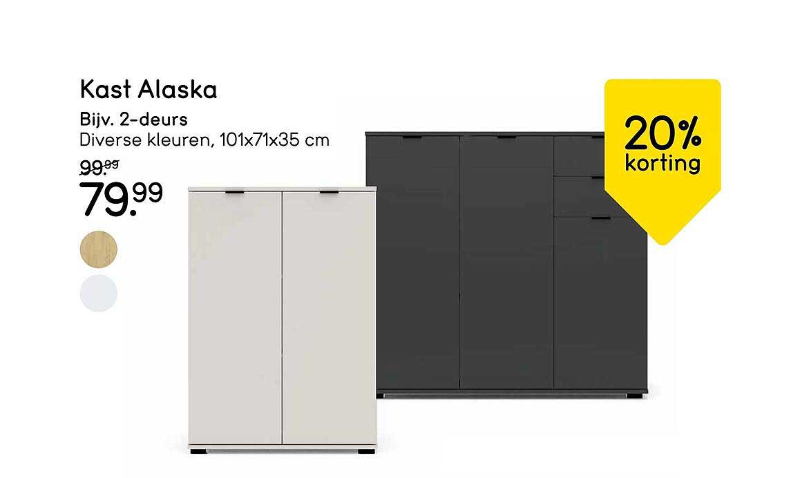 Kast Alaska Bijv. 2-deurs Diverse kleuren, 101x71x35 cm 20% korting