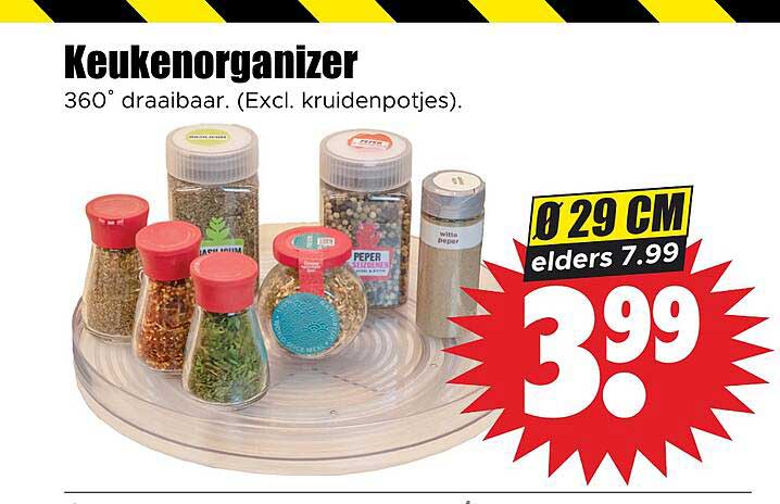 Keukenorganizer 360° draaibaar. (Excl. kruidenpotjes). Ø 29 CM elders 7.99