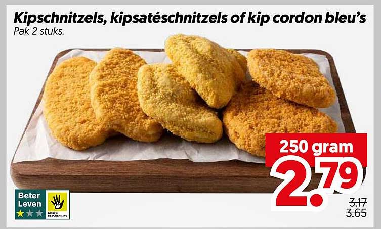 Kipschnitzels, kipsaté schnitzels of kip cordon bleu’s
