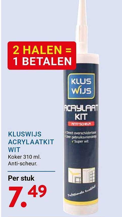 KLUSWIJS ACRYLAATKIT WIT 2 HALEN = 1 BETALEN