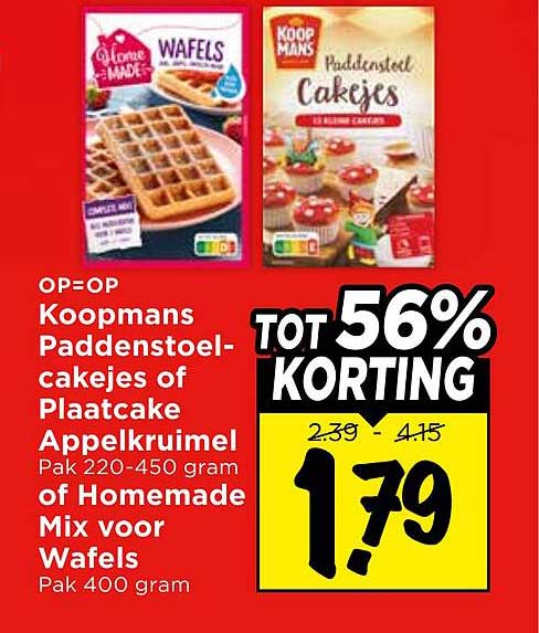 Koopmans Paddenstoel-cakejes of Plaatcake Appelkrummel of Homemade Mix voor Wafels