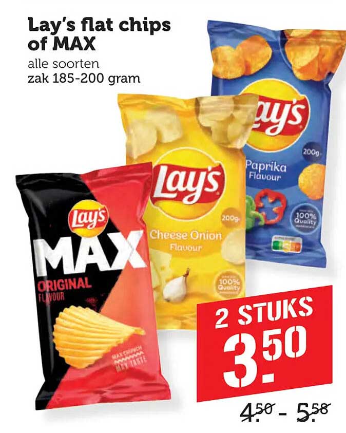 Lay's flat chips of MAX alle soorten zak 185-200 gram 2 stuks