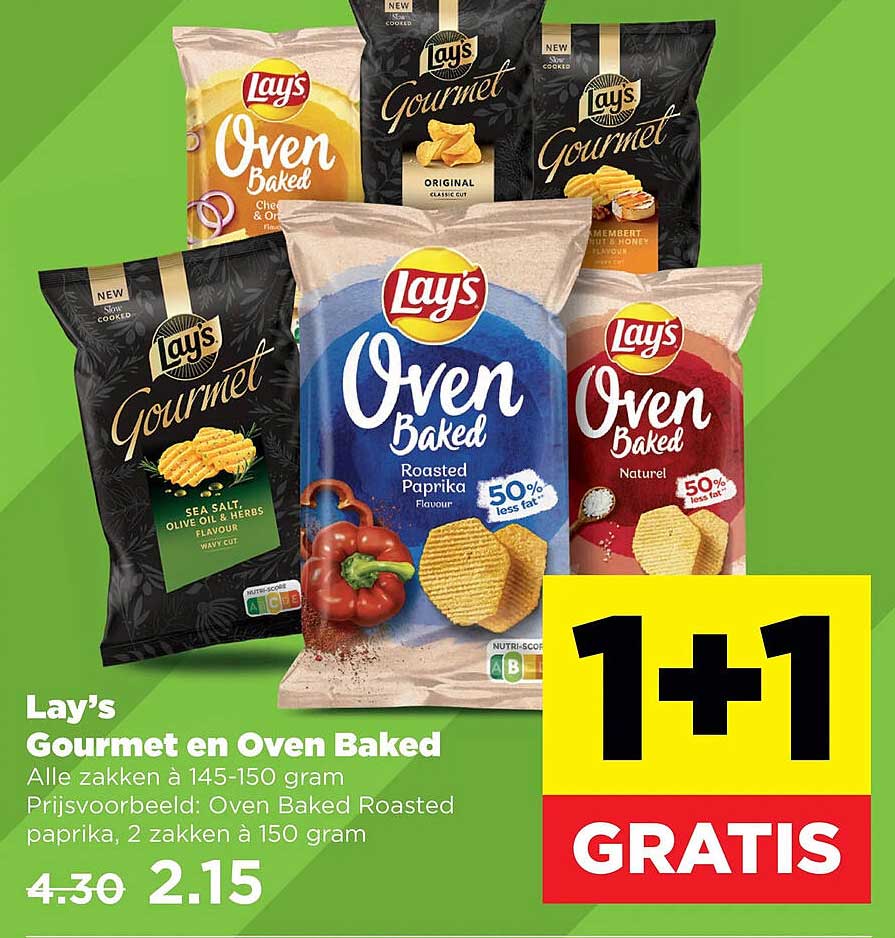 Lay’s Gourmet en Oven Baked 1+1 GRATIS