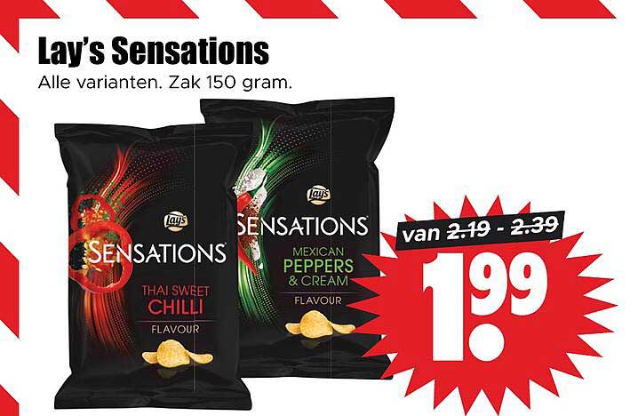 Lay’s Sensations Alle varianten. Zak 150 gram.