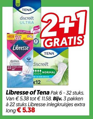 Libresse of Tena Pak 6 - 32 stuks 2+1 GRATIS