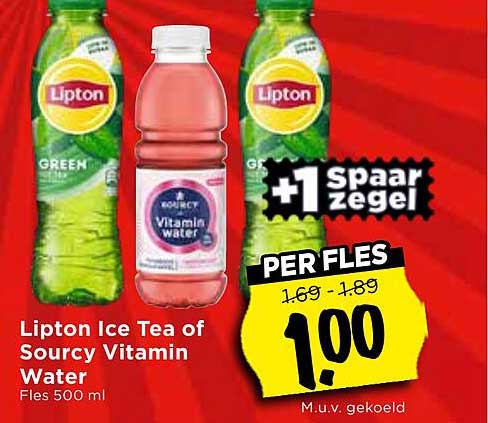 Lipton Ice Tea of Sourcy Vitamin Water +1 spaar zegel PER FLES
