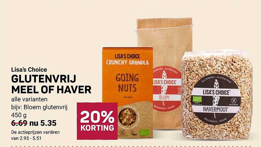 Lisa's Choice GLUTENVRIJ MEEL OF HAVER alle varianten