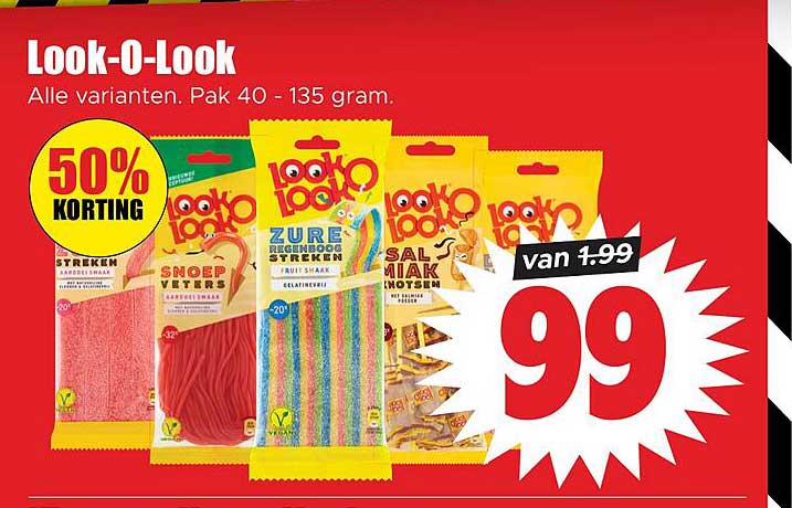Look-O-Look Alle varianten. Pak 40 - 135 gram. 50% KORTING
