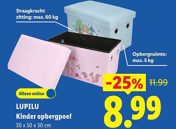 LUPILU Kinder opbergpoef 30 x 50 x 30 cm -25%