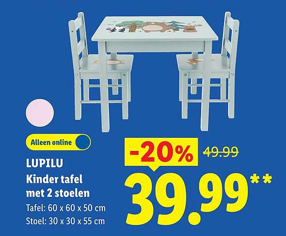 LUPILU Kinder tafel met 2 stoelen -20%