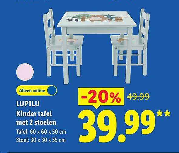 LUPILU Kinder tafel met 2 stoelen