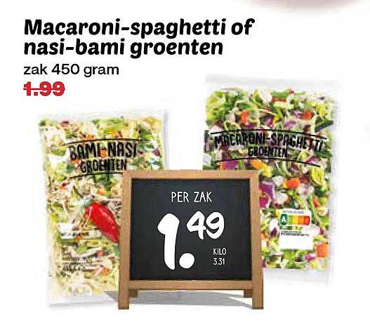 Macaroni-spaghetti of nasi-bami groenten