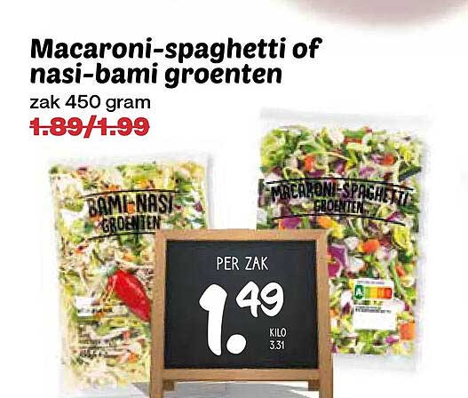 Macaroni-spaghetti of nasi-bami groenten