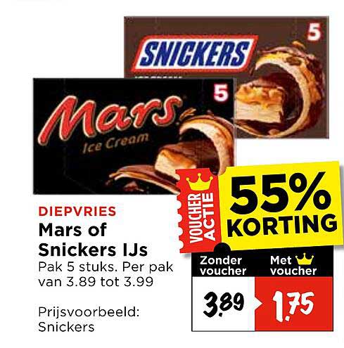 Mars of Snickers IJs 55% KORTING
