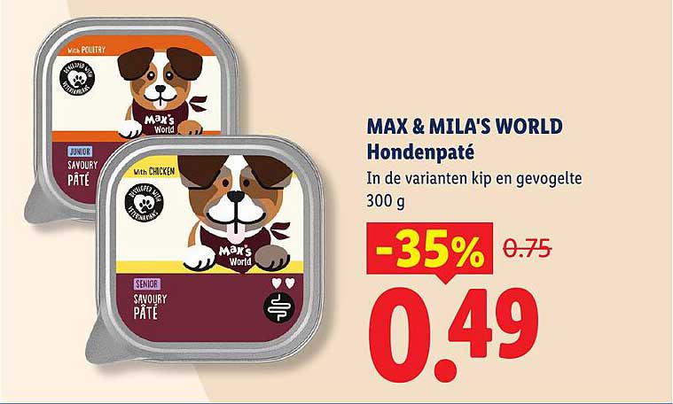 MAX & MILA'S WORLD Hondenpaté In de varianten kip en gevogelte 300 g -35%