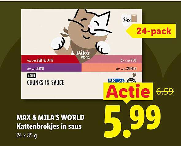MAX & MILA'S WORLD Kattenbrokjes in saus 24 x 85 g Actie