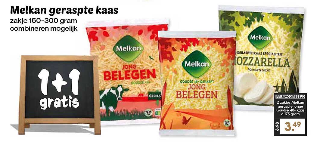 Melkan geraspte kaas 1+1 gratis