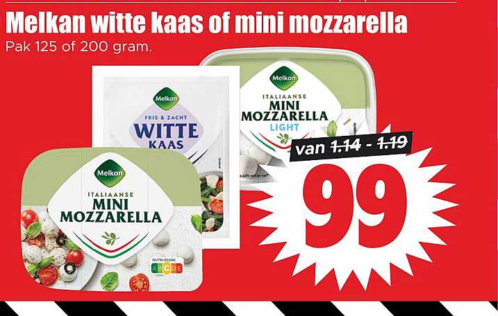 Melkan witte kaas of mini mozzarella Pak 125 of 200 gram.