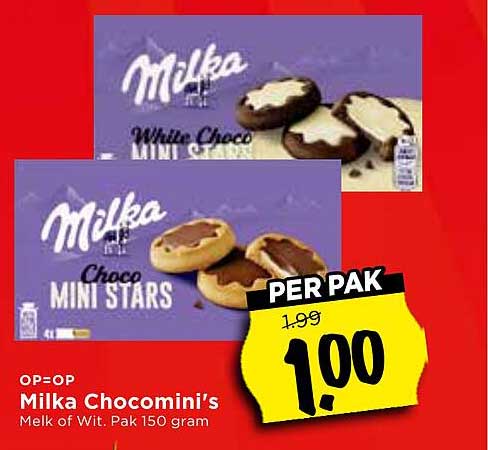 Milka Chocomini's Melk of Wit. Pak 150 gram