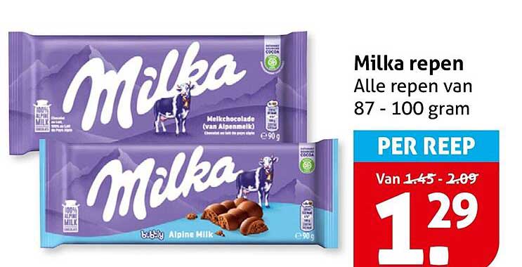 Milka repen Alle repen van 87 - 100 gram PER REEP