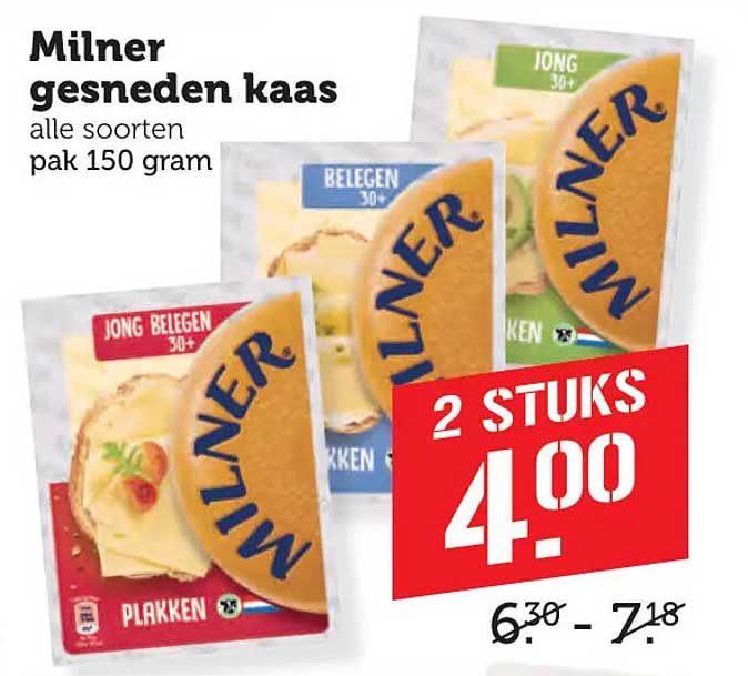Milner gesneden kaas alle soorten pak 150 gram 2 stuks