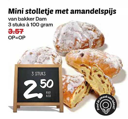 Mini stoltje met amandelspijs van bakker Dam 3 stuks à 100 gram