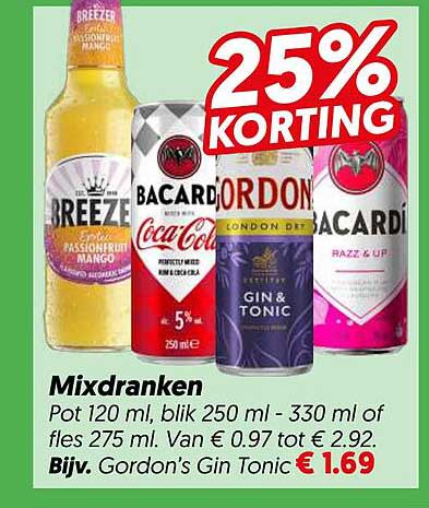 Mixdranken 25% korting