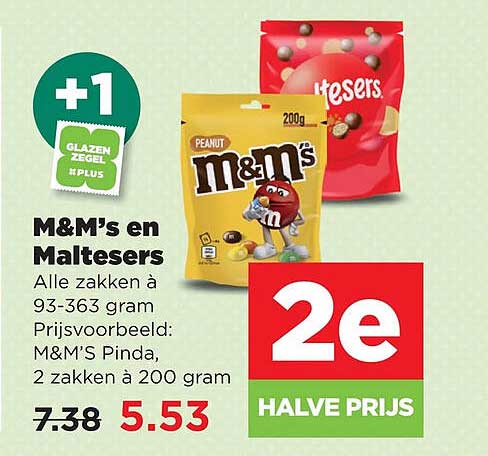 M&M's en Maltesers Alle zakken à 93-363 gram 2e halve prijs