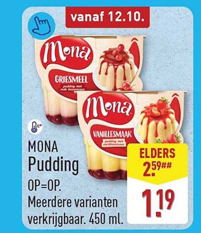MONA Pudding OP=OP. Meerdere varianten verkrijgbaar. 450 ml.