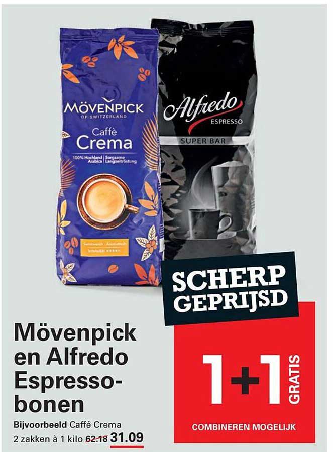 Mövenpick en Alfredo Espresso-bonen 1+1 gratis