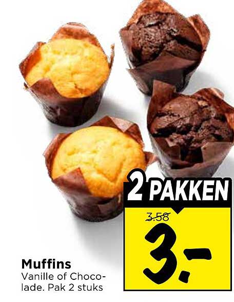 Muffins Vanille of Choco-lade. Pak 2 stuks 2 pakken