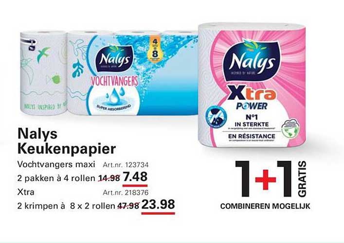 Naly's Keukenpapier Vochtvangers maxi 2 pakken à 4 rollen 1+1 GRATIS COMBINEREN MOGELIJK