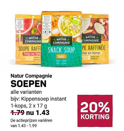 Natur Compagnie SOEPEN alle varianten bij: Kippensoep instant 1-kops, 2 x 17 g 20% KORTING