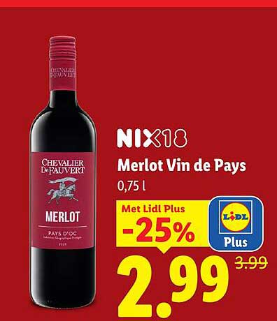 NIX18 Merlot Vin de Pays 0,75 l Met Lidl Plus -25%