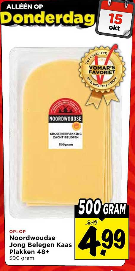 Noordwoude Jong Belegen Kaas Plakken 48+ 500 gram