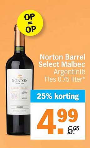 Norton Barrel Select Malbec Argentinië Fles 0.75 liter* 25% korting