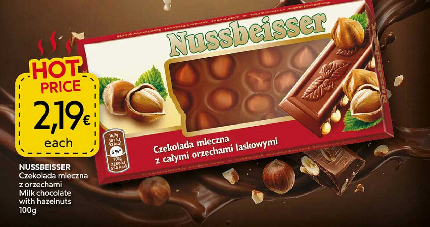 Nussbeisser Czekolada mleczna z orzechami Milk chocolate with hazelnuts 100g