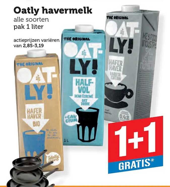 Oatly havermelk alle soorten pak 1 liter 1+1 gratis