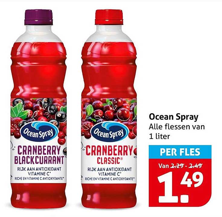 Ocean Spray Alle flessen van 1 liter PER FLES