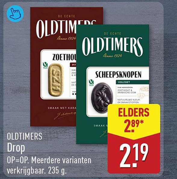 OLDTIMERS Drop OP=OP. Meerdere varianten verkrijgbaar. 235 g.