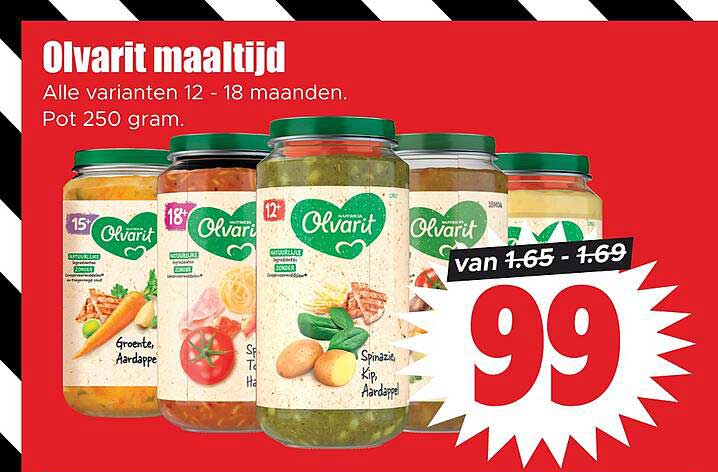Olvarit maaltijd Alle varianten 12 - 18 maanden. Pot 250 gram.
