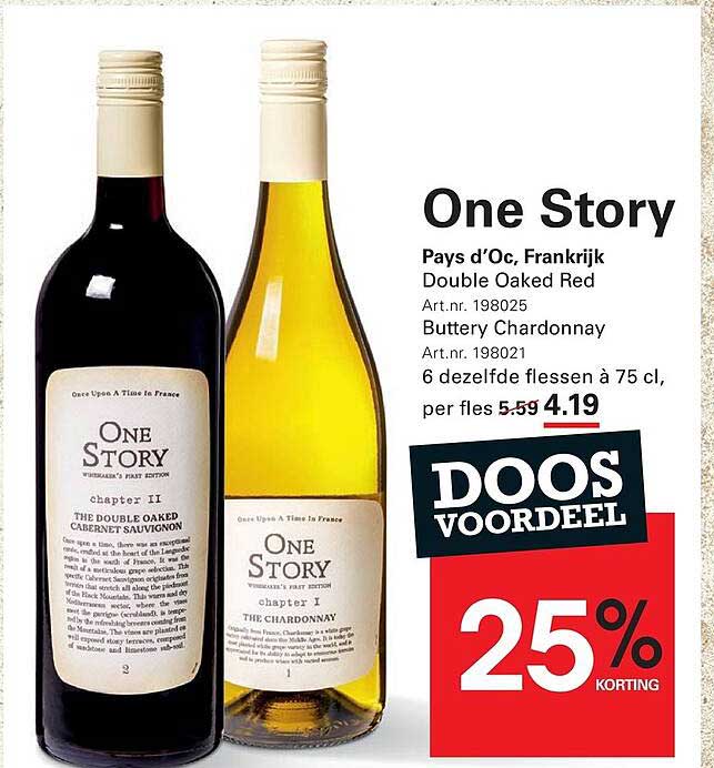 One Story Pays d'Oc, Frankrijk Double Oaked Red Buttery Chardonnay DOOS VOORDEEL 25% KORTING