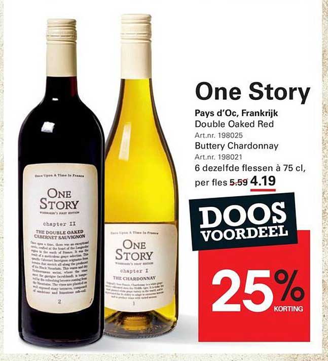 One Story Pays d'Oc, Frankrijk Double Oaked Red Buttery Chardonnay DOOS VOORDEEL 25% KORTING