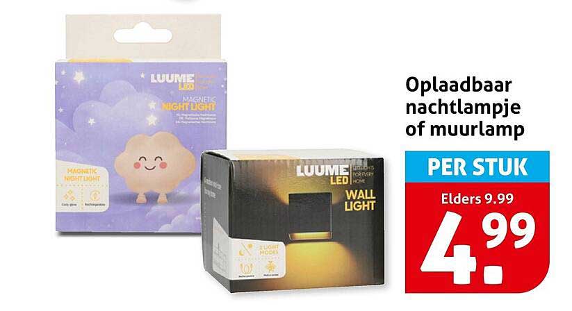 Oplaadbaar nachtlampje of muurlamp PER STUK