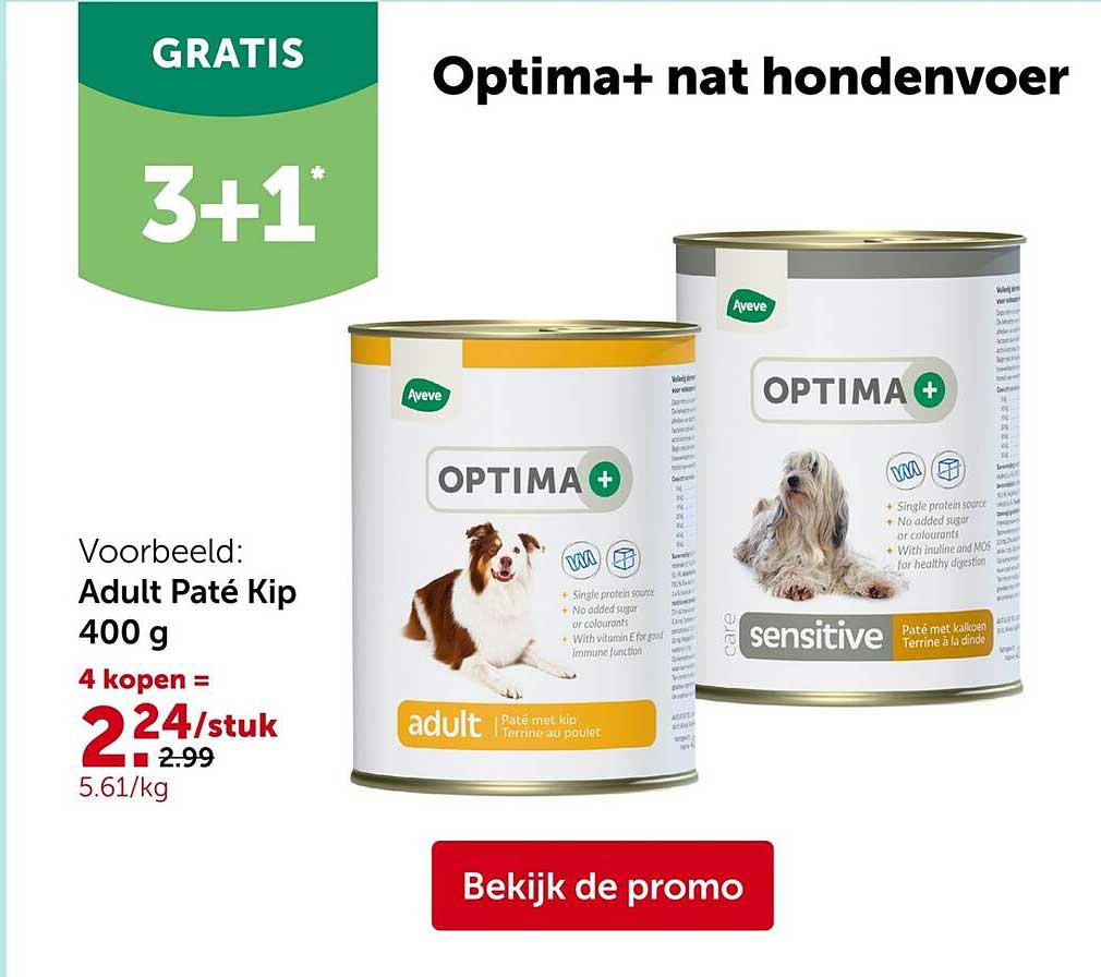 Optima+ nat hondenvoer 3+1 gratis