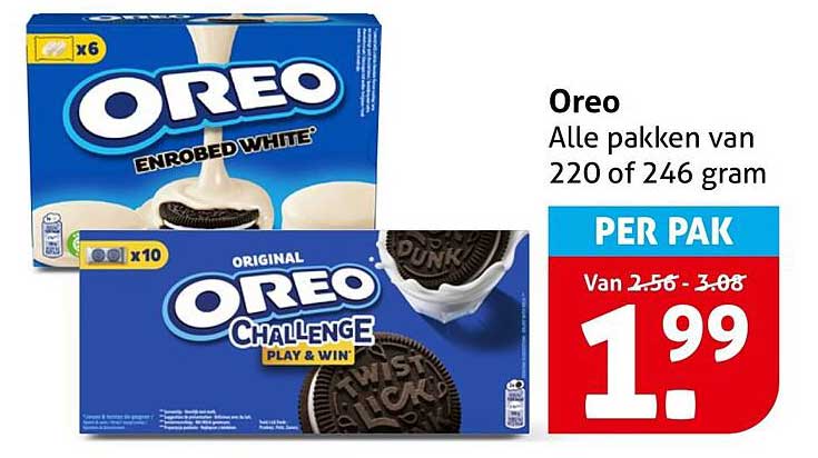 Oreo Alle pakken van 220 of 246 gram PER PAK